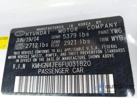 2015 Hyundai Genesis 3.8 z USA, uszkodzony, nr VIN KMHGN4JE6FU031820